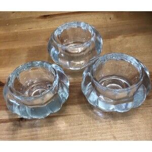 Set Of 3 Kosta Boda Style Crystal Snowball Votive Candle Holders
